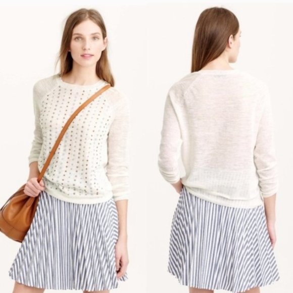 J. Crew Stacked Sequin Linen Blend Cream Sweater Top - Picture 2 of 7